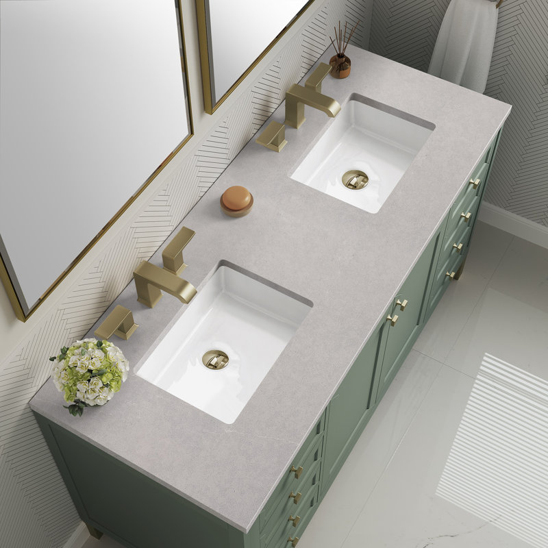 Chicago 60'' W Double Vanity, Smokey Celadon, Charcoal Soapstone, 8" Widespread