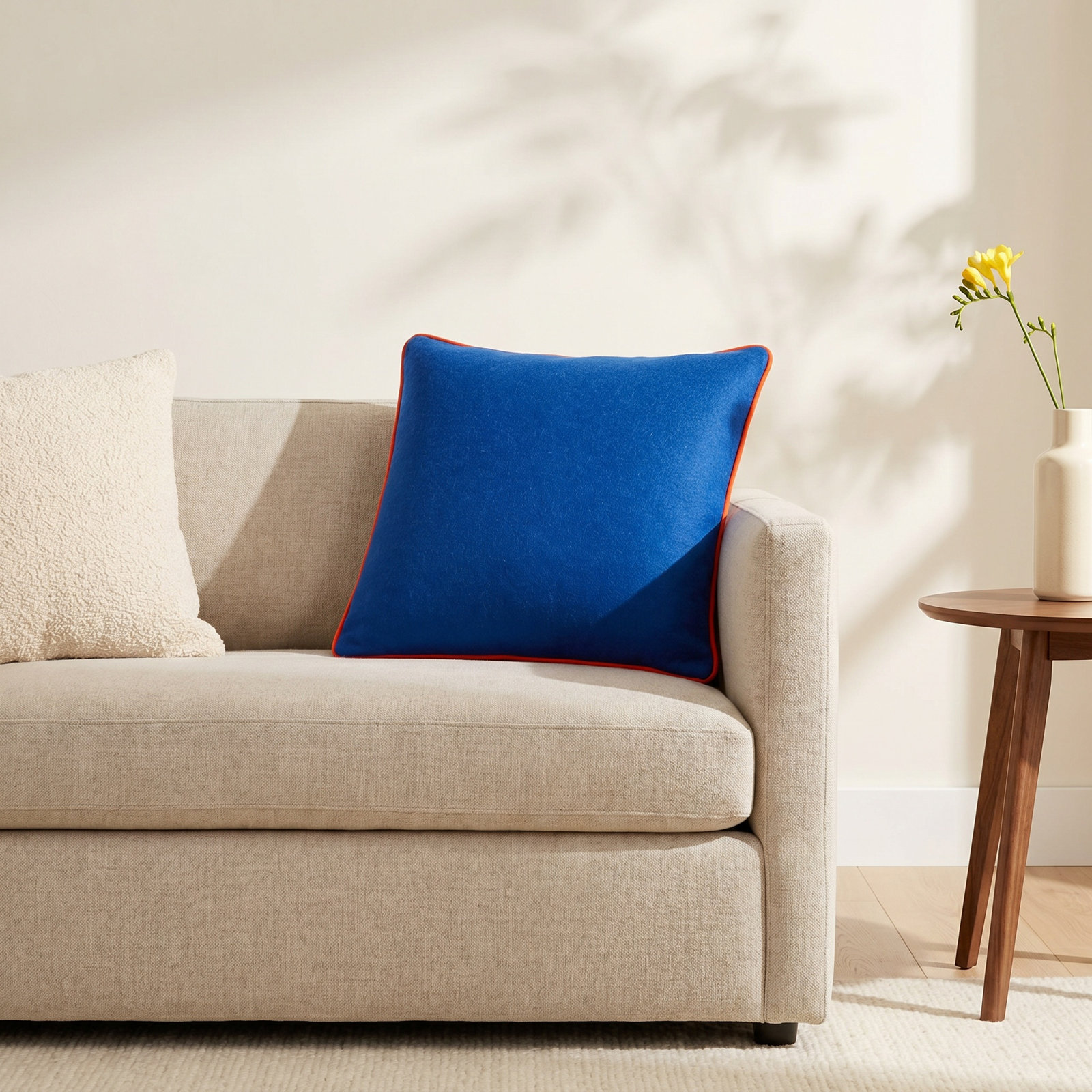 Lombard Wool Throw Pillow, Down, 20" x 20", Blue/Orange
