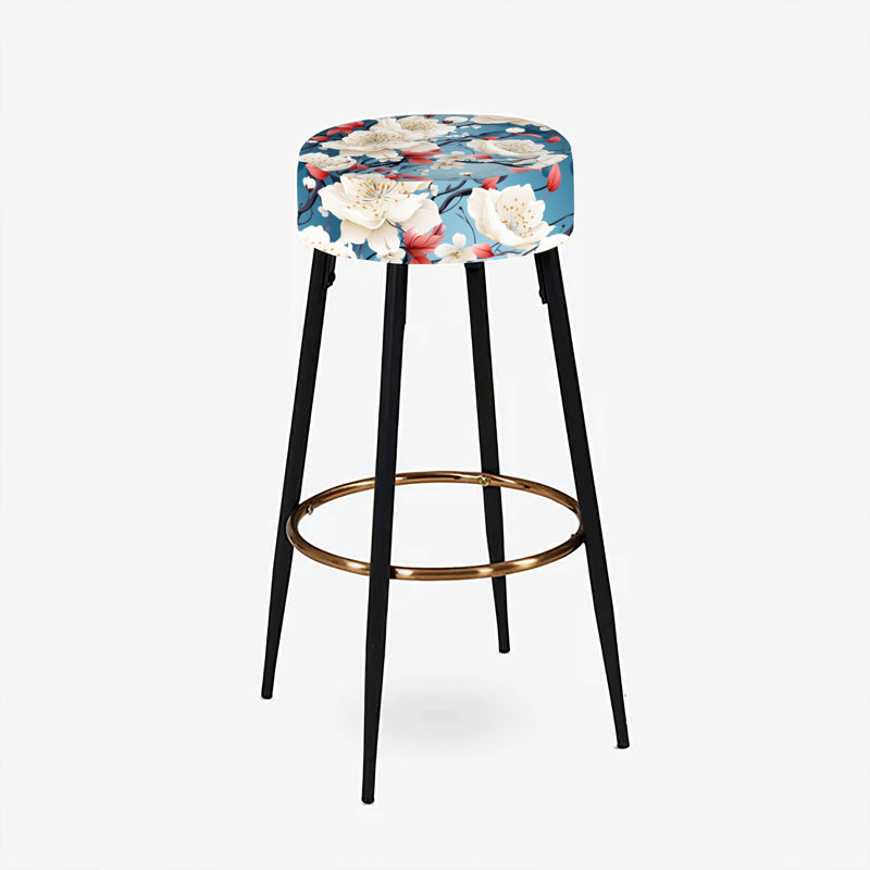 Ensemble de 2 tabourets de bar Boho, Beige et bleu tranquillité au Japon