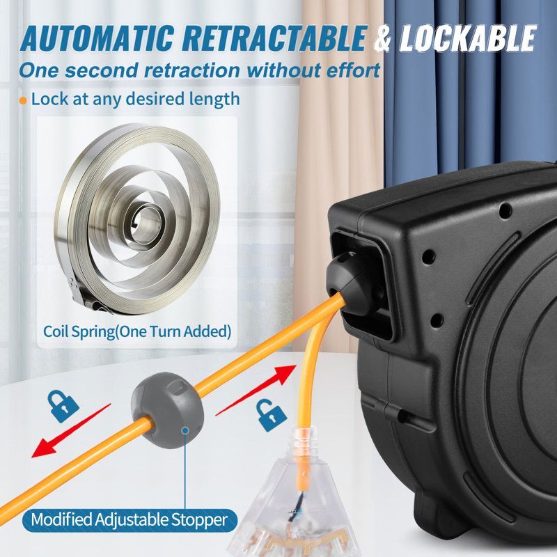 45 ft Black and Orange Retractable Extension Cord Reel