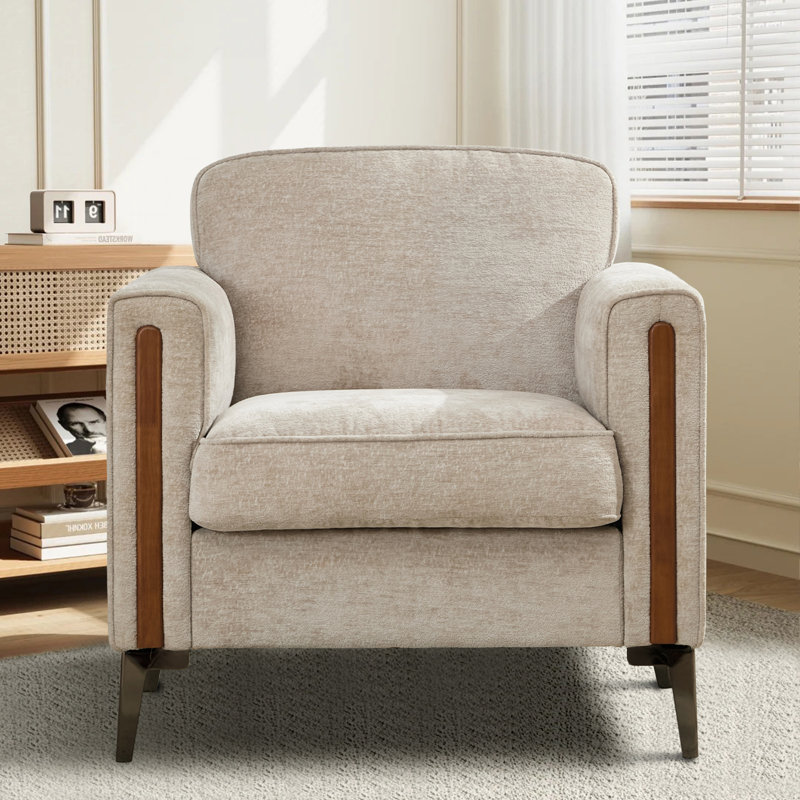 Fauteuil d'appoint rembourré en chenille Roshea, Chenille brun clair