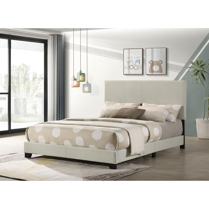 Lit à panneau tapissier en tissu, Crème, Double