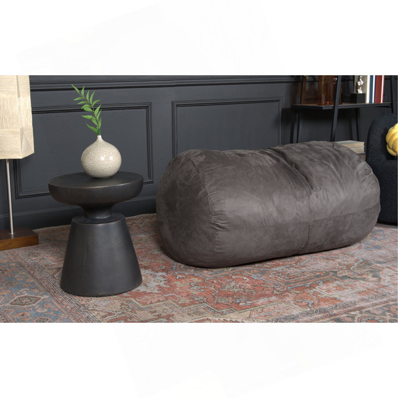 Michael 4 Foot Cylindrical Suede Bean Bag, Charcoal Polyester