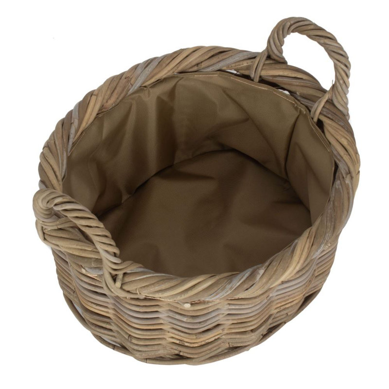 Lugowe Rattan Log Carrier Basket with Lining, 26cm H x 36cm W x 32cm D