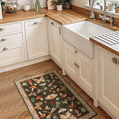 Tapis lavable pour le salon, tapis décoratif à motif floral d'insecte doux antidérapant, tapis d'intérieur pliable résistant aux taches pour la salle à manger, le bureau, la salle de jeux, la chambre de bébé