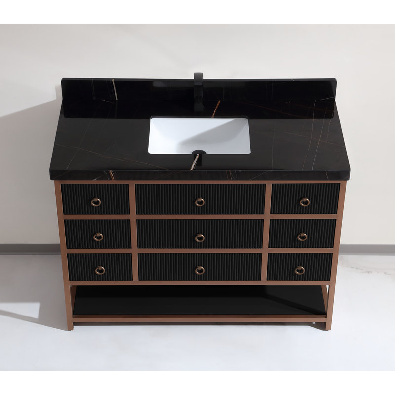 48" Freestanding Standard Bathroom Vanity with Top, Black