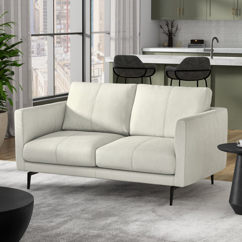 Stevens Leather Sofa, 60 inch, 2, Stevens Light Smoke Grey Genuine Leather