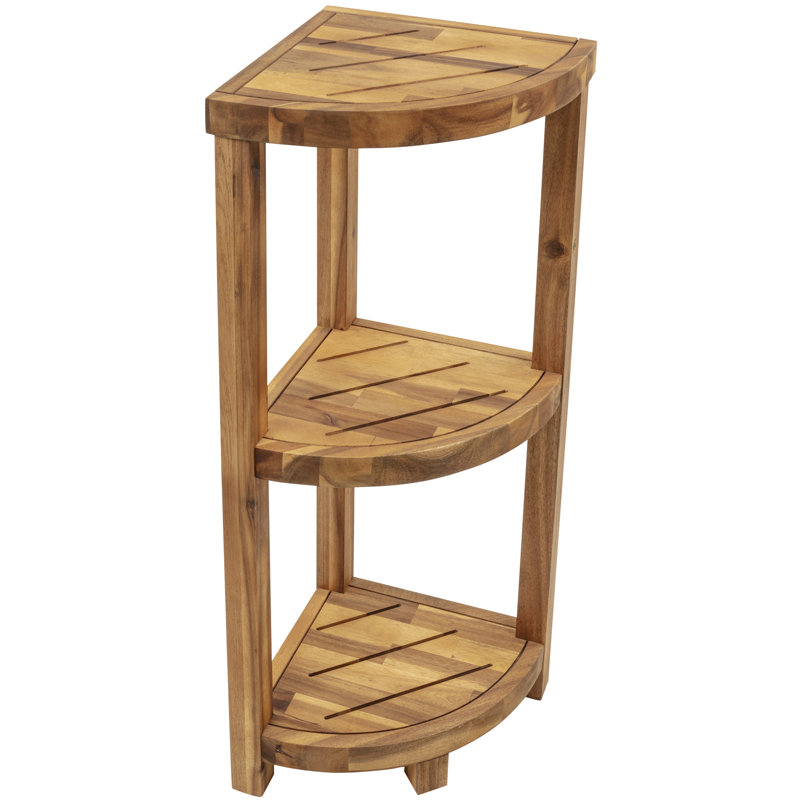 33.5" H x 12.2" W 3-Tier Solid Hardwood Bathroom Corner Shelf, Natural Oiled Finish