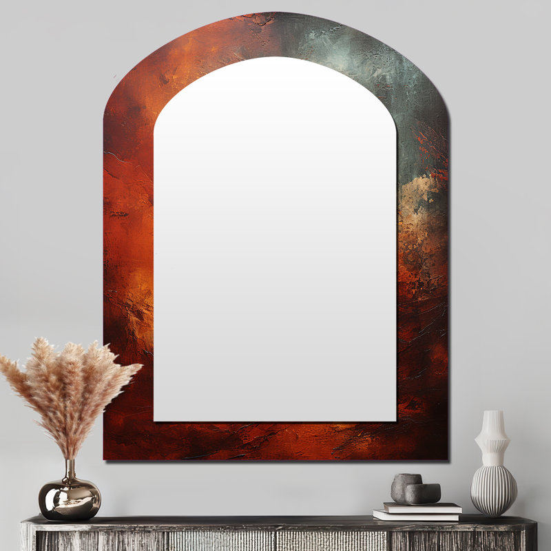 Maroon Mars Mystery Planet I - Our Solar System Asymmetrical Large Mirror, Red Arch Unique Wall Mirror Decor, Printed Metal Art