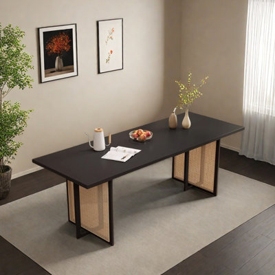 Simple and durable rubberwood rattan dining table