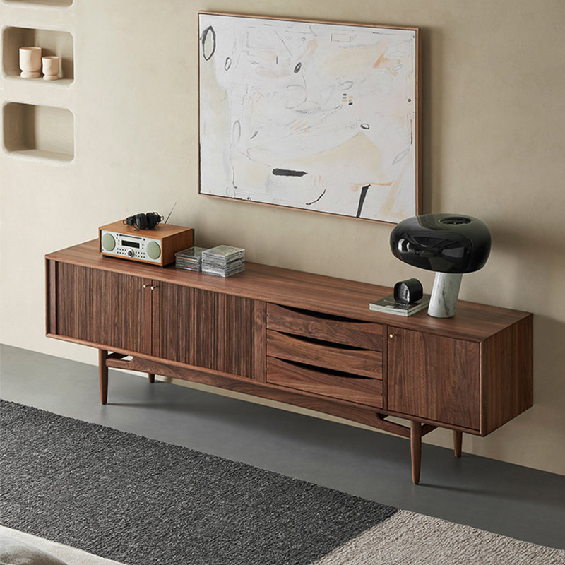 Crédence de rangement l 86,61 po Modern Minimalist, Brun
