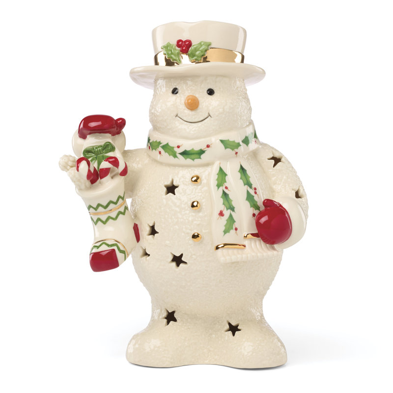 Lenox Happy Holly Days Snowman & Stocking Light-Up Figurine