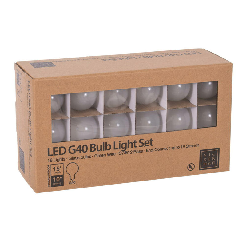 18Lt LED Glass G40-E12 Filament End-Connecting Set, White