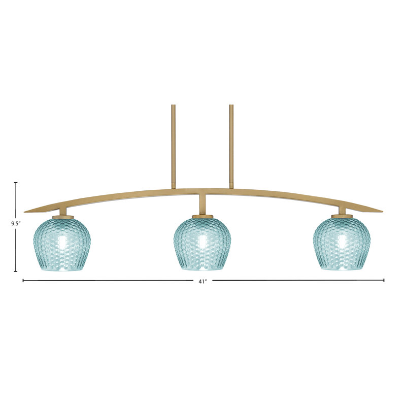 Luminaire pour îlot de cuisine 3 lumières kurve au fini laiton vieilli avec verre texturé de 6 po, Fumée