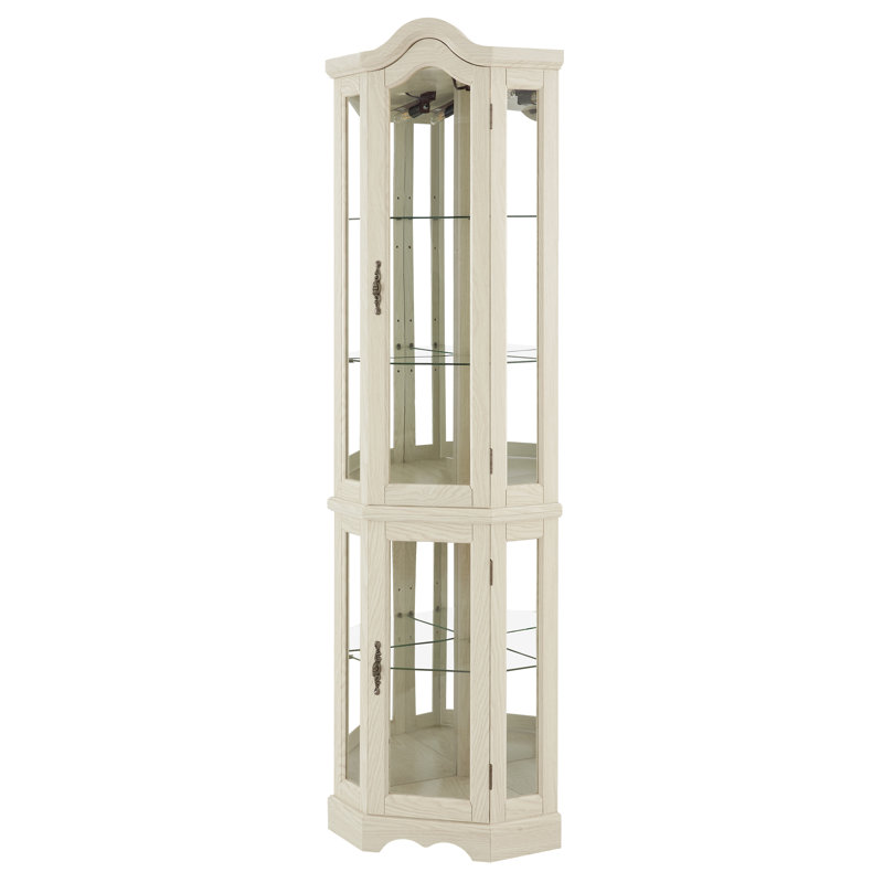 70" Lighted Corner Display Curio Cabinet With Tempered Glass Doors And Shelves, White