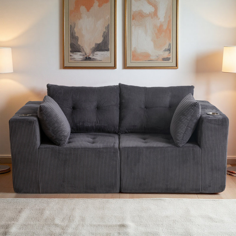 Boneless Modern Corduroy Loveseat Bean Bag Sofa, Gray Corduroy