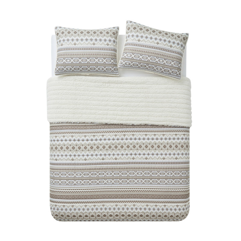Beige Microfiber 3 Piece Quilt Set, Queen