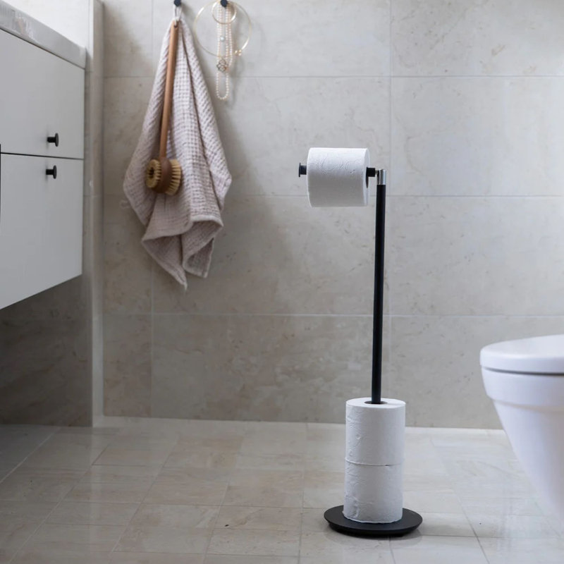 Porte-papier hygiénique sur pied à charnière , Noir mat