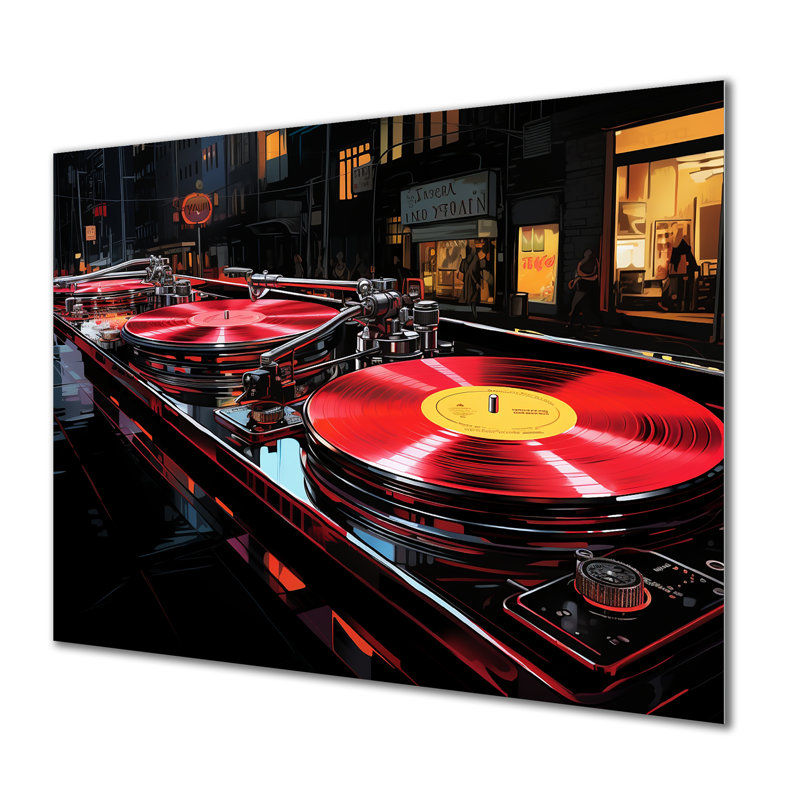 Platine vinyle mauve et noire, H 12 po x l 20 po x P 1 po