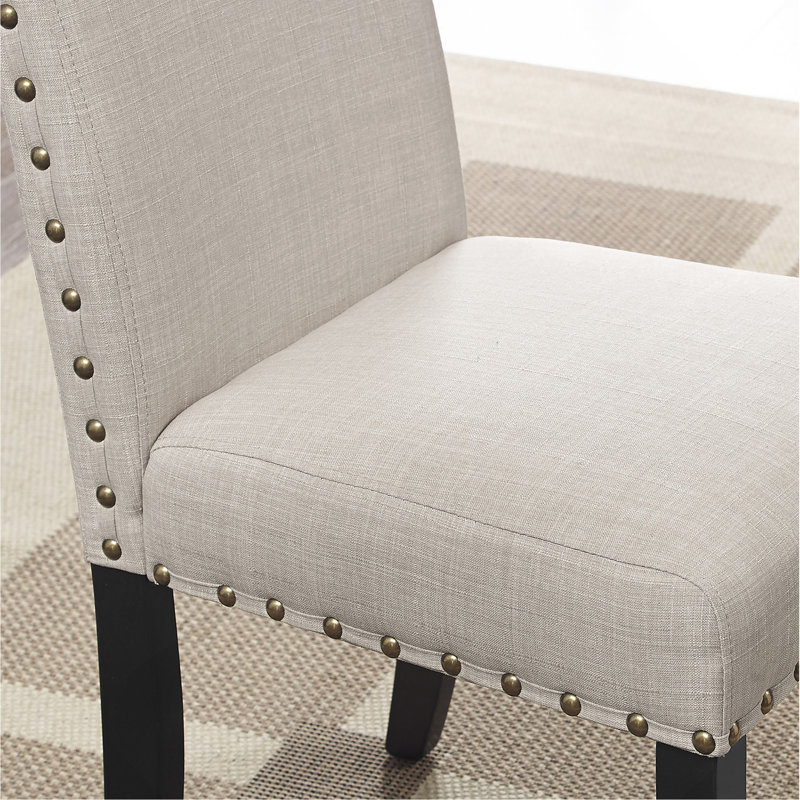 Ensemble de 2 chaises de salle à manger en tissu brun clair avec garniture cloutée et chaise d'appoint moderne pour salle à manger en tissu