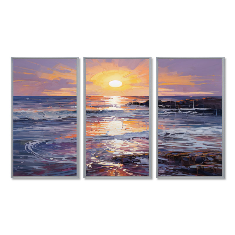 Rothman - Sunset Wall Art Print Set, Silver Floater Framed, 40" H x 60" W x 1" D