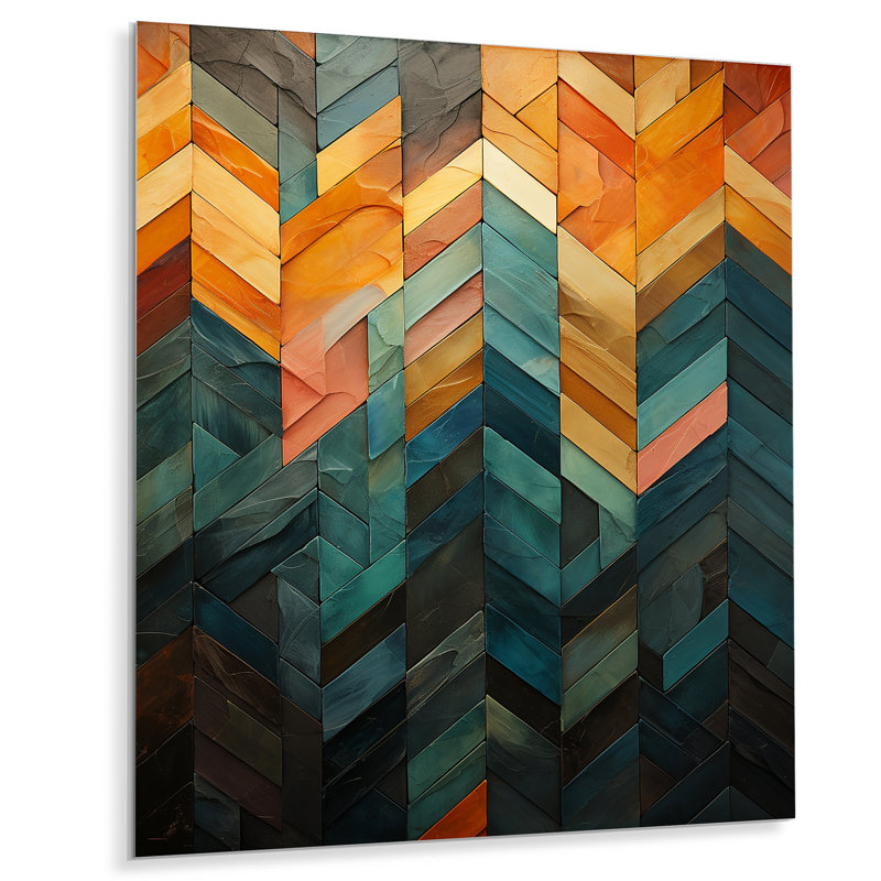 Abstraction de chevron vert et jaune - art mural en métal abstrait, H 40 po x l 30 po x P 1,5 po