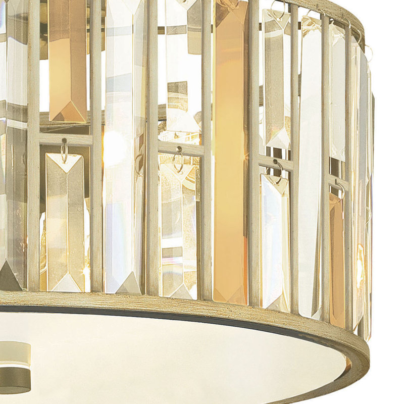 Gemma Mereworth Three-Light Flush Mount Ceiling Light with Rectangular Crystal Prisms, Silver Leaf