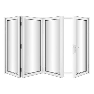 Porte de patio pliante à 4 panneaux en aluminium blanc KaMic VersaFold avec verre à argon à faible émissivité - ouverture à gauche ou à droite