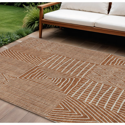 Tapis intérieur et extérieur lavable géométrique 10 pi x 14 pi brun et beige