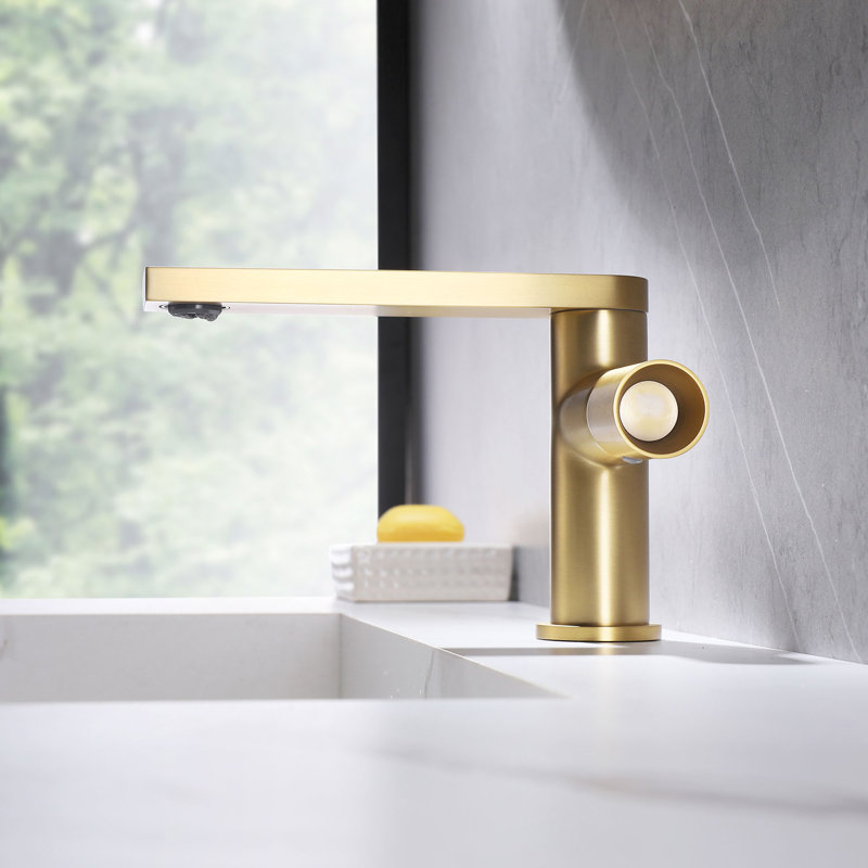 7.1" Solid Brass Single Hole Single Handle Bathroom Sink Faucet, Gold