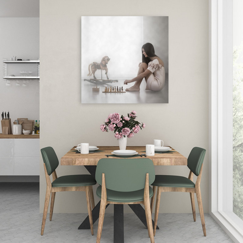 Pensive Chess Game Dreamy Ethereal Minimalist Horse Wall Art Print 1 Piece Wrapped Canvas Wall Art, 91.44cm H x 91.44cm W