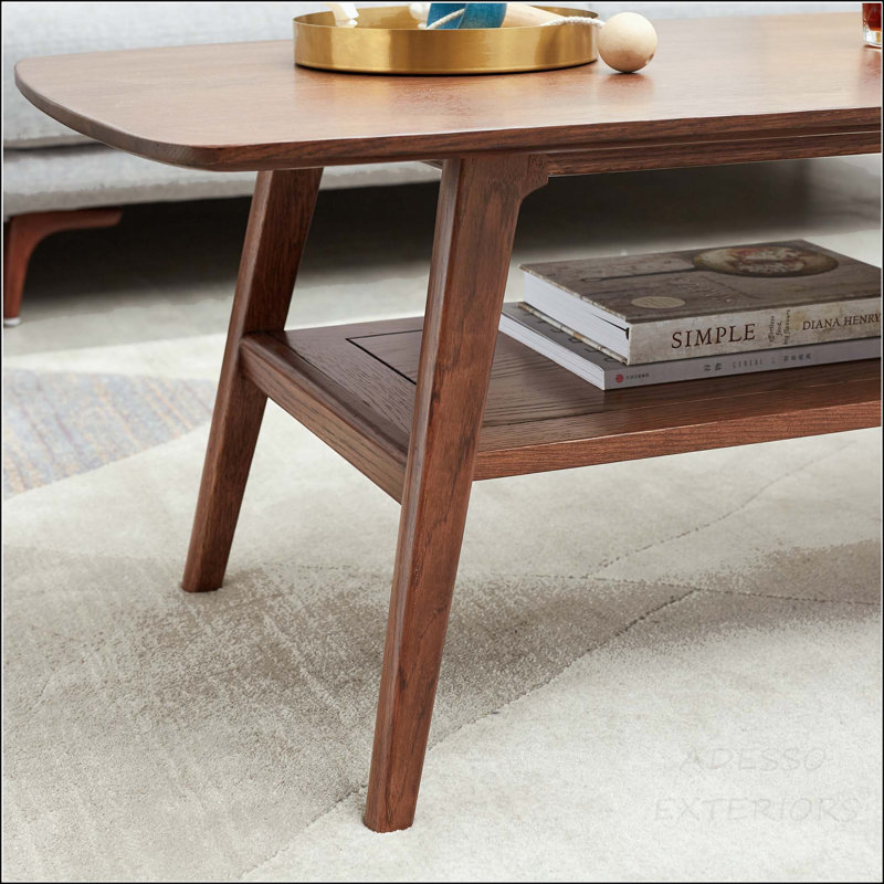 Table basse en chêne massif avec rangement double couche, Noyer