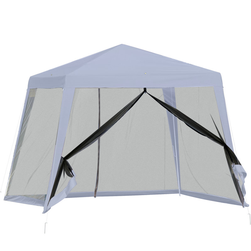 Gray 10' x 10' Steel Outdoor Gazebo with Mesh Sidewalls
