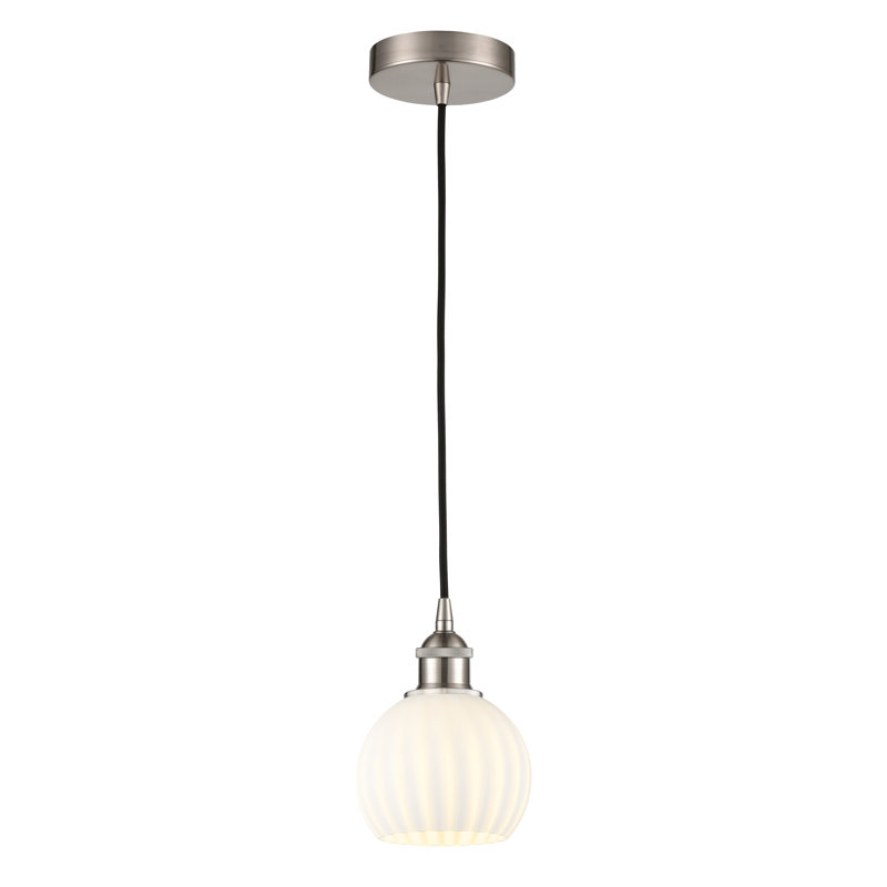 Edison Venetian 1 Light Cord Hung Pendant-616-G1217, Brushed Satin Nickel, 8" H x 6" W x 6" D