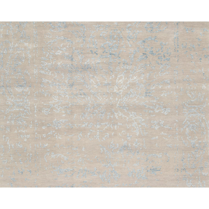 Tapis argenté et bleu clair noué à la main de haute qualité