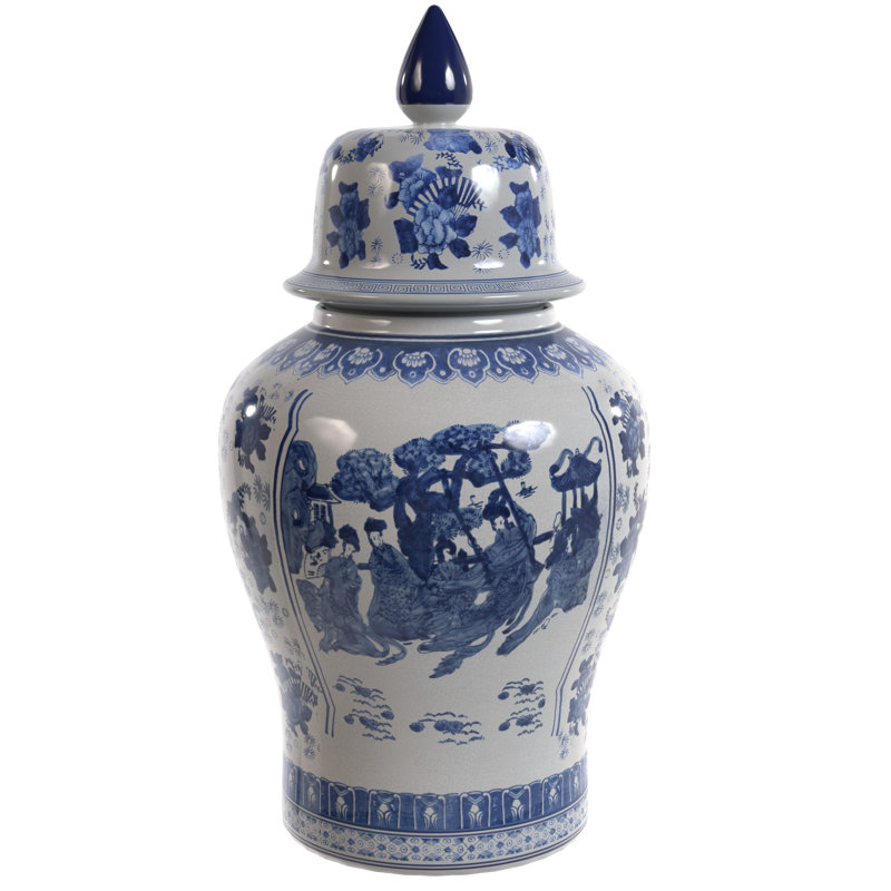 Timeless Chinese Temple Jar, Blue Ladies, 24"