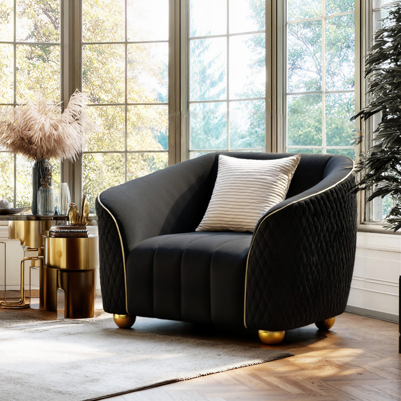 Fauteuil rembourré en velours avec pieds en métal, Noir