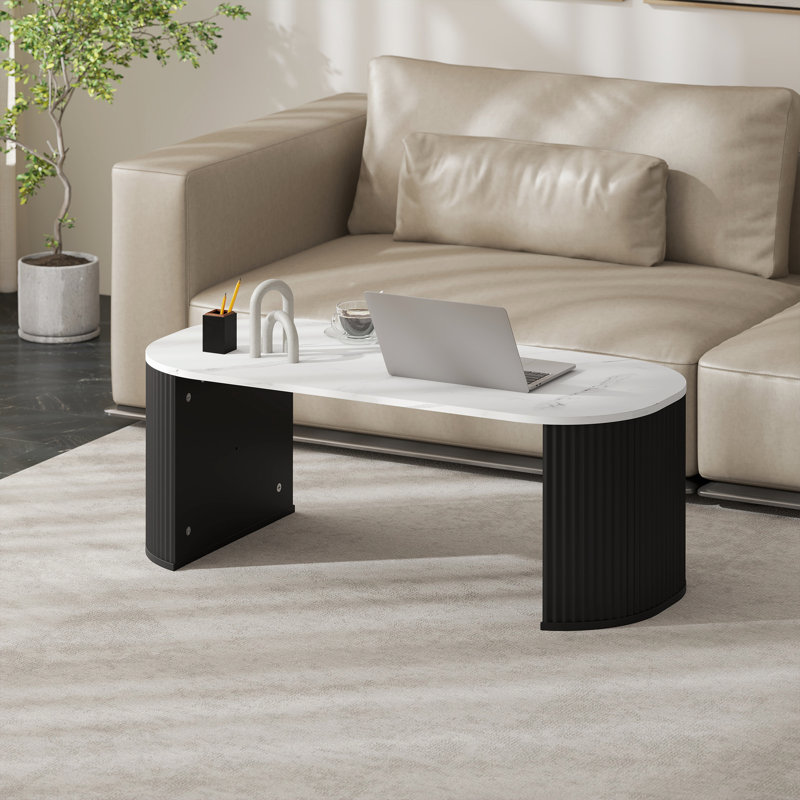 Table basse, centre avec plateau effet marbre, noir, Noir