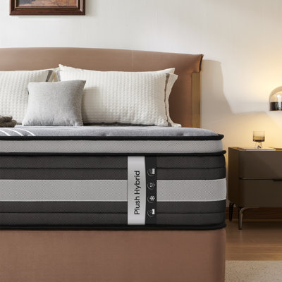 Matelas hybride ombré 14 pouces TWIN XL, plateau euro mi-moelleux, mousse viscoélastique imprégnée de gel pour soulager la pression et isoler les mouvements, certifié CertiPUR-US