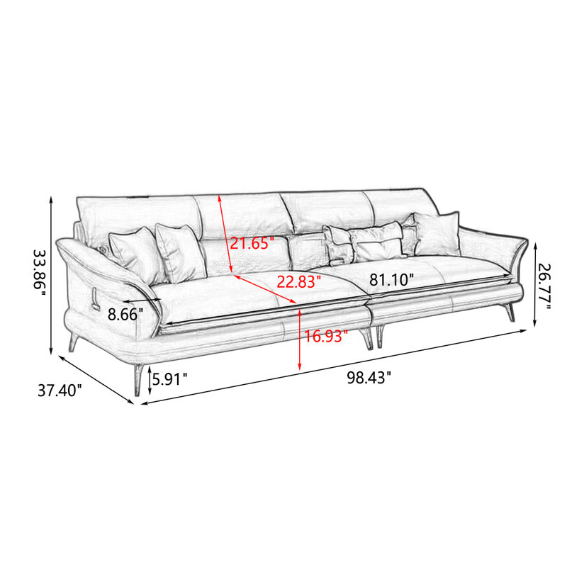 Canapé modulaire kaki en cuir véritable, Kaki, H 33,86 po x l 98,43 po x P 37,4 po