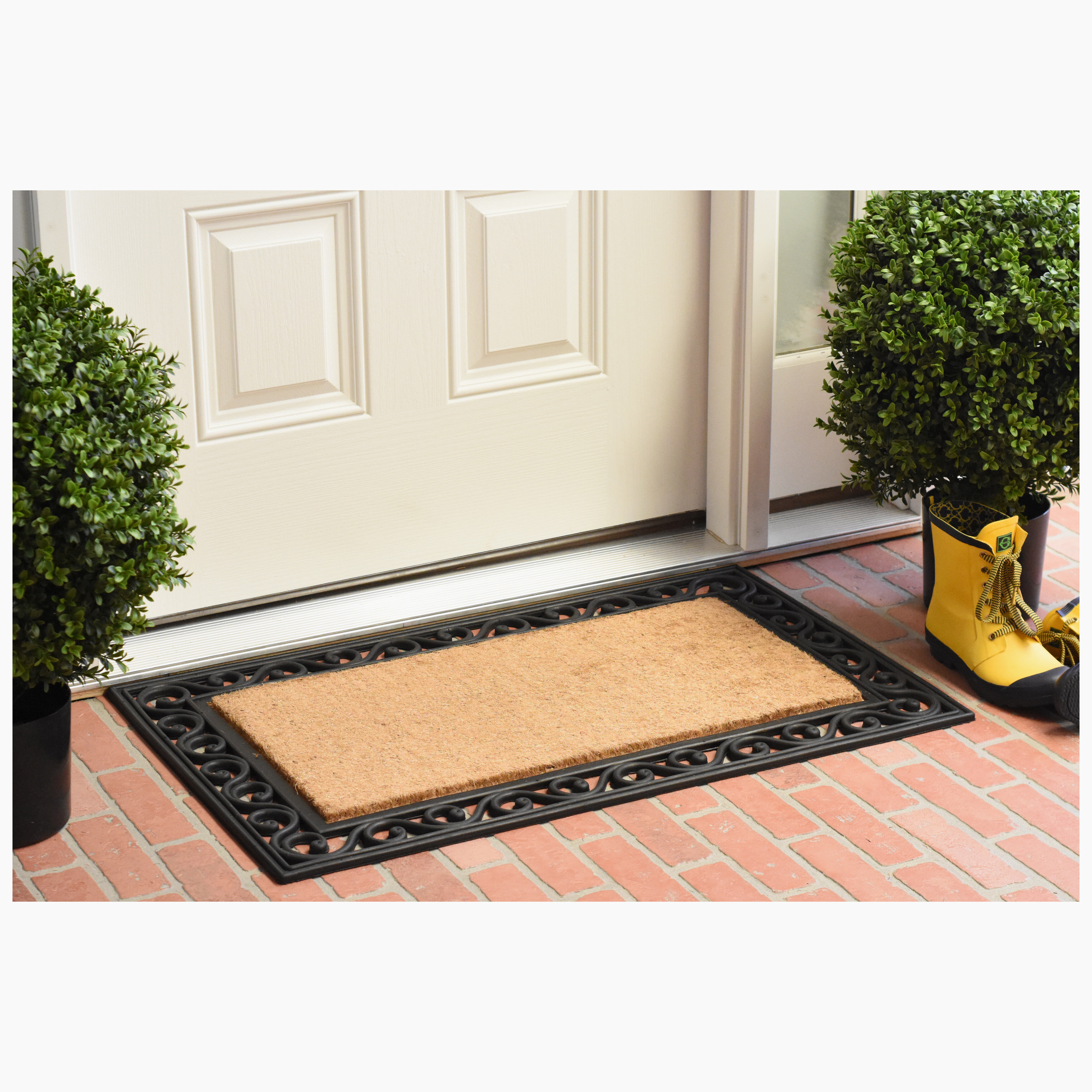 Eaton Checkered Rubber Coir 36 in. x 24 in. Non-Slip Outdoor Door Mat