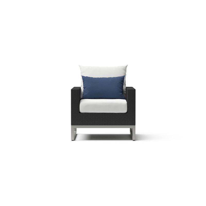 2Pc Sunbrella Outdoor Club Chairs - Grey, Brown, White/Blue