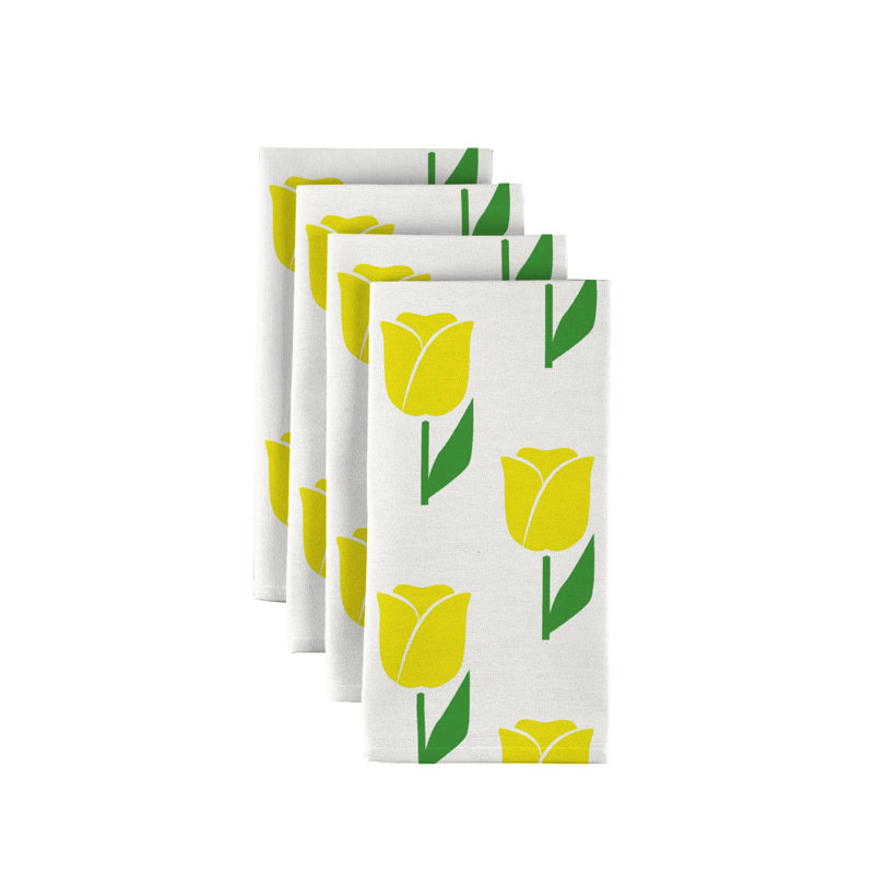 Polyester Floral Square Napkin, Yellow