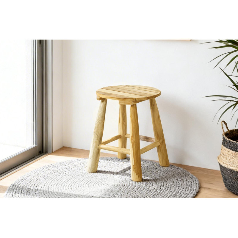 Tabouret rond en bois de teck