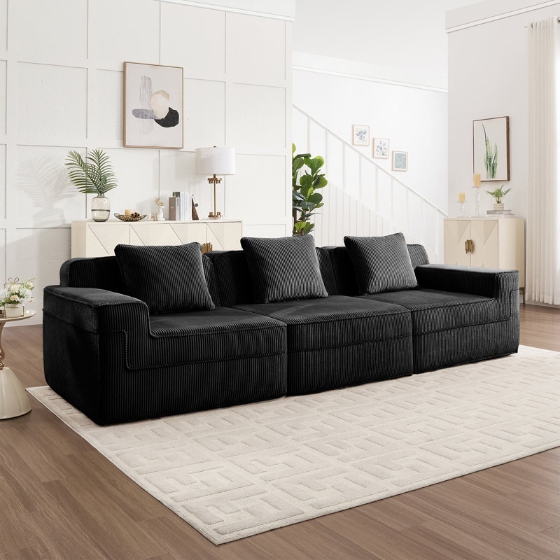 Canapé modulaire 3 places, H 33,8 po x l 117,3 po x P 41,3 po, 3, Noir