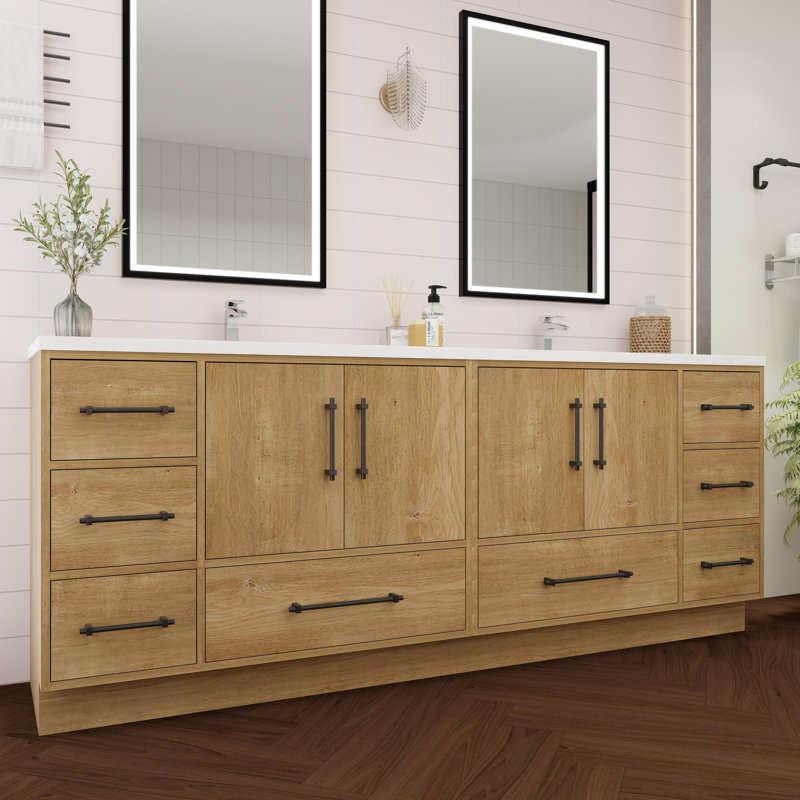 Victoria 83.5'' Double Bathroom Vanity with Acrylic Top, Oak