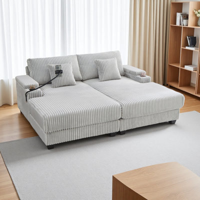 Modern Chaise Sofa 75.5" Chaise Lounge Sofa Loveseat Sofa Sleeper Sofa With Adjustable Backrest, Cup Holders