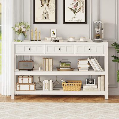 Console en bois et métal avec 3 tiroirs - Chêne blanc