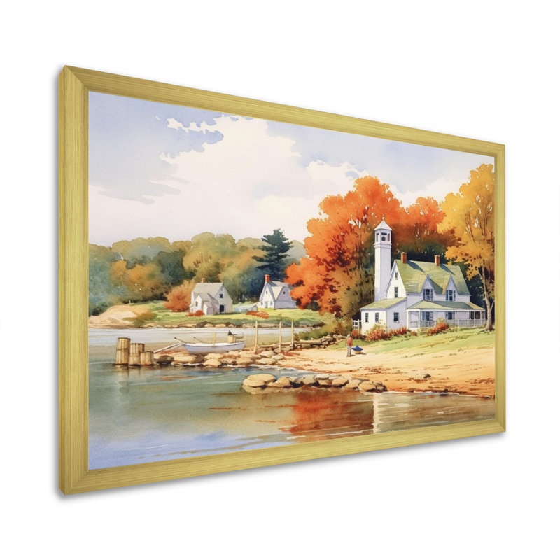 Connecticut's Lake Village Charm II - reproduction sur toile, Encadrement doré, H 12 po x l 20 po x P 1 po