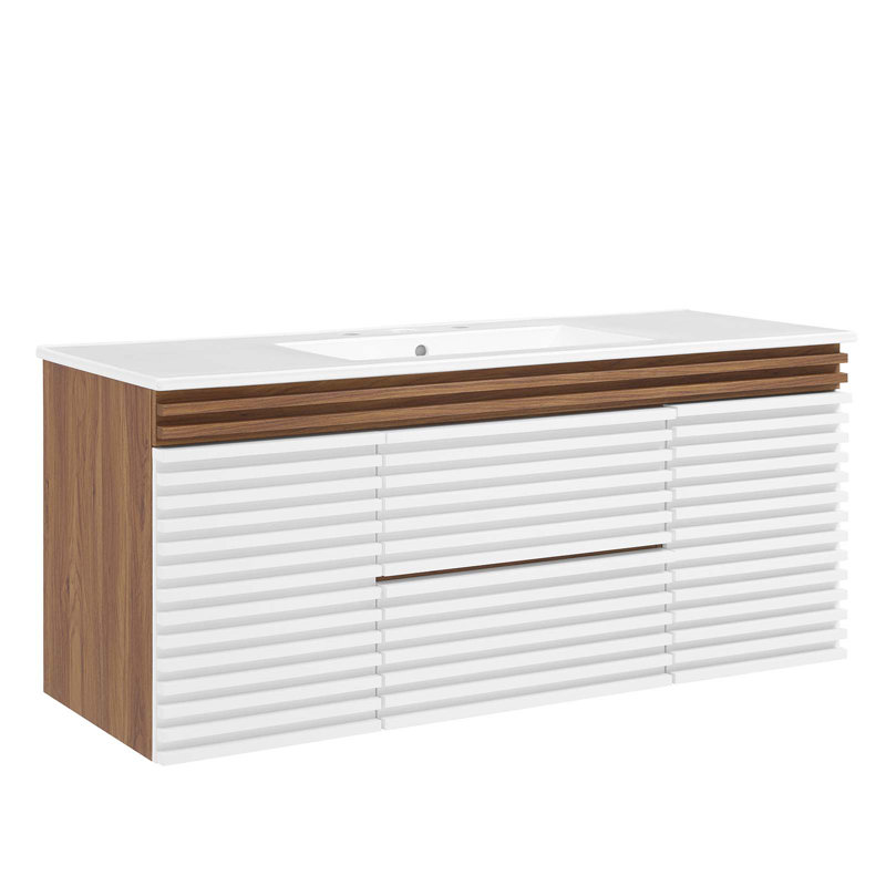 Meuble-lavabo mural 48 po Modway Render, Blanc, Blanc / Noyer